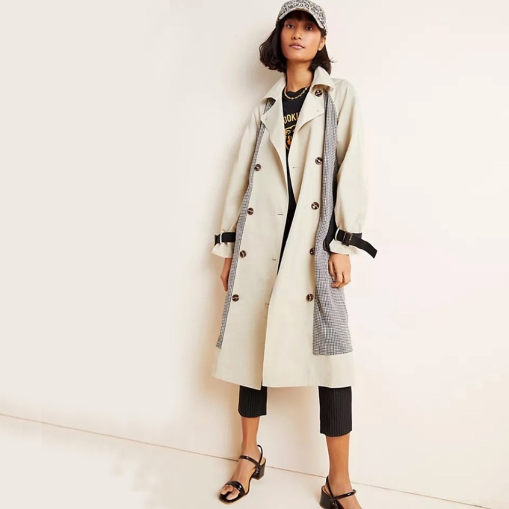 NWT Anthropologie Moon River Natasia Trench Plaid Coat